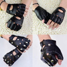 Men Unisex Artificial Leather Half-Finger Gloves Theatrical Punk Hip-Hop Driving Motorcycle Performance Party Fingerless Mittens BEW — image 3 of 14