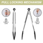 1pc/2pcs/3pcs Stainless Steel Kitchen Tongs 7 Inch /9 Inch/12 Inch Silicone Cooking Tongs with Silicone Tips Salad Bread Food Clip for Cooking Grilling Barbecue Kitchen Tools — image 5 of 21
