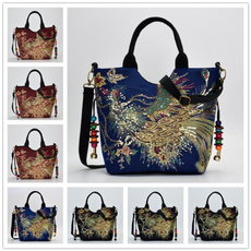 Ethnic Style Embroidery Bag Bag Canvas Peacock Embroidery Little Women's Bag Middle-aged One-shoulder Carry Diagonal Crossover Bag — image 3 of 18