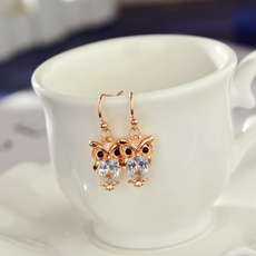 1 Pair Rose Gold Zircon Earrings Female Owl Earrings Fashion Jewelry — image 3 of 7