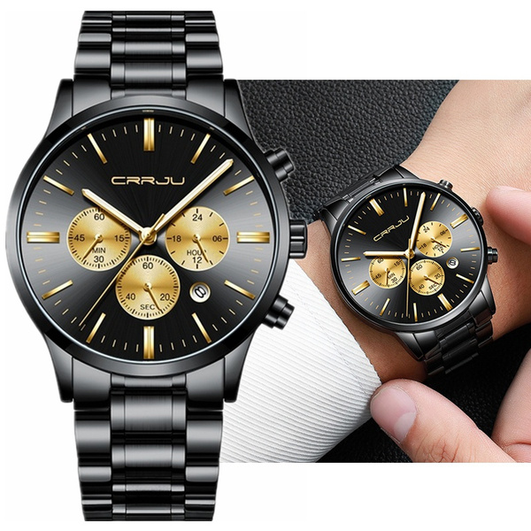 Men Watches Luxury Brand Chronograph Date Wristwatch Male Gold Black Steel Strap Analog Quartz Watch Men Fashion Watch — image 1 of 20