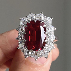 Delicate Square Flower Silver Color White Red Stone Rings Fashion Metal Party Rings for Women Jewelry — image 3 of 7
