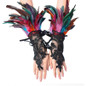 1 pair, Bohemian Gothic faux feather gloves, monochrome lace sequined lace-up hook gloves, Halloween party dress-up wristbands — image 12 of 16