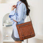 Women's Vintage-Inspired Crossbody Bag - Large Capacity Adjustable Shoulder Strap, Multiple Zippered Compartments, Two-Tone Brown & Black, Secure Metal Hardware for Business Commute & Casual Outings, Classic Mailbag Style, Textured Finish — image 7 of 12