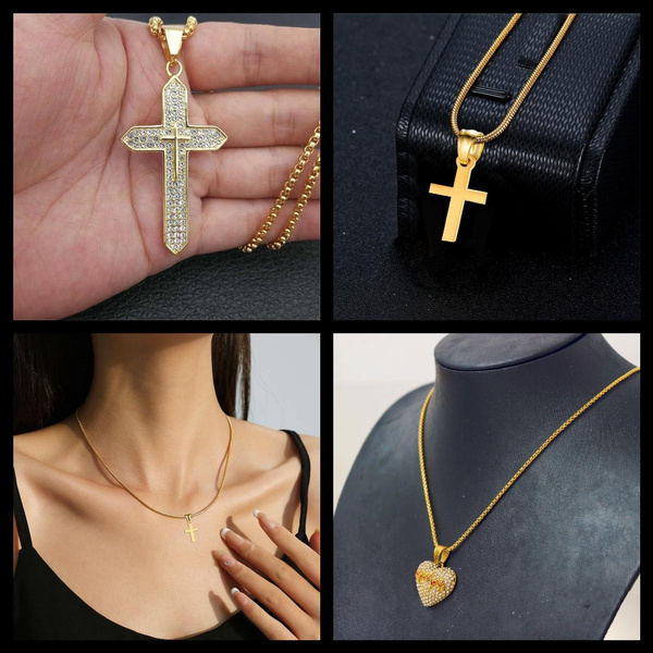 Stainless Steel AAA+ CZ Small Pendant Necklace For men Lover's Golden Chain Big Cross Necklace Gold Plated Cross Religious Jewelry — image 1 of 15