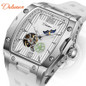 Dulunwe Starry Moon Phases Hollow Out Automatic Mechanical Watch Rubber Strap Luminous Wristwatch Tonneau Sports Men's Tourbillon Watches — image 4 of 15