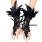 1 pair, Bohemian Gothic faux feather gloves, monochrome lace sequined lace-up hook gloves, Halloween party dress-up wristbands — image 15 of 17