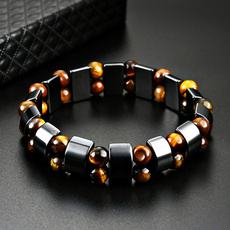 Double Hematite Tiger's Eye Bracelets Men Tiger Eye & Hematite Charm Bracelets for Women Natural Energy Stone Bracelet Jewelry — image 3 of 16