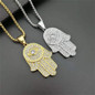 Hip Hop Full AAA CZ Turkish Evil Eye Hamsa Hand of Fatima Pendant Necklace Gold Plated 316L Stainless Steel Iced Out Chains For Women Men Jewelry — image 4 of 14