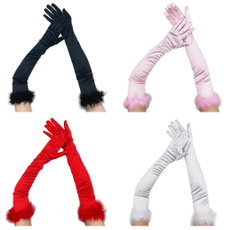 Feather Cuffs Long Sleeve Gloves Banquet Dress Gloves Solid Color Warm Satin Elastic Summer Spring Driving Gloves CAD — image 3 of 19