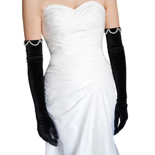 Classical French Black Gloves Velvet Gloves Armwear for Evening Party Wedding — image 1 of 12