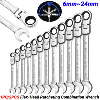 1pc/2pcs Metric Flex-Head Ratcheting Combination Wrench 72 Teeth 12 Point Dual-purpose Rachet Wrench Ended Spanner Hand Tools (6mm-24mm To Choose) — image 2 of 55