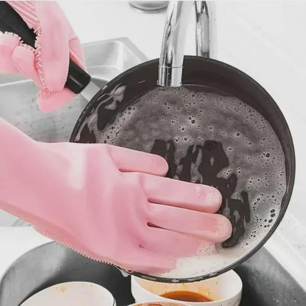 Silicone Dishwashing Gloves with Scrubber – Kitchen Cleaning & Pet Bathing Gloves — image 1 of 10