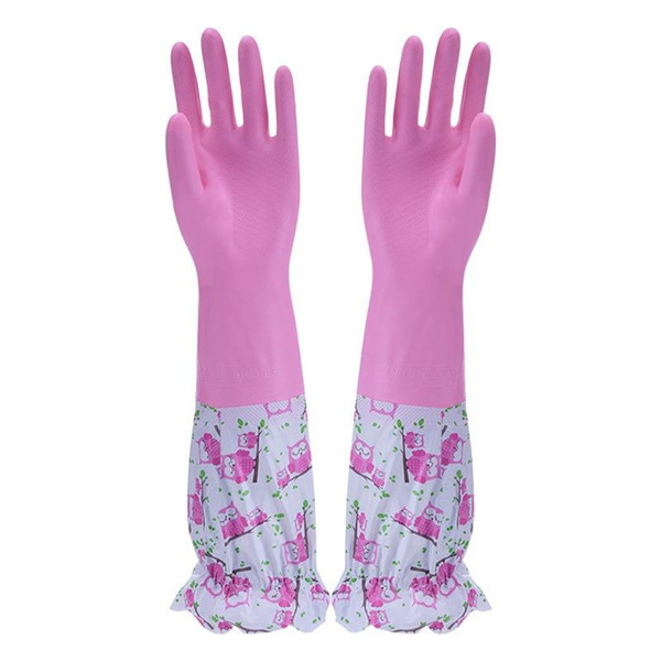 Winter Long Cuff Rubber Gloves with Floral Pattern – Thickened, Durable Kitchen Dishwashing, Laundry & Household Chores Gloves — image 1 of 21